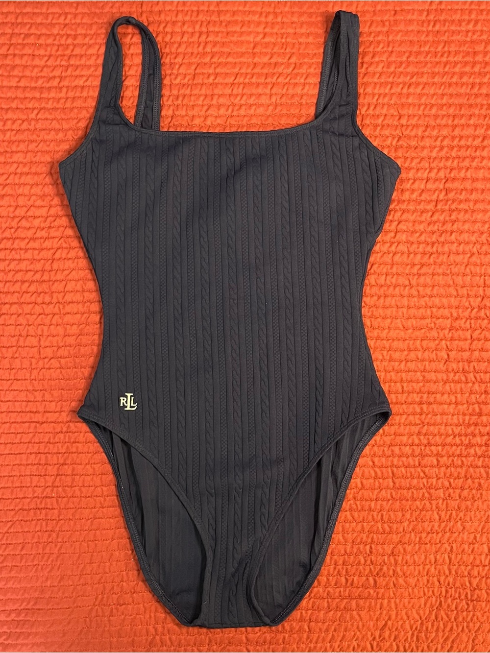Lauren Ralph Lauren Navy Cable Knit Square-Neck One-Piece Swimsuit Size 12